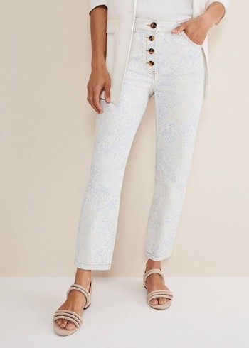 Phase Eight Cordelia Floral Straight Leg Trousers White/Blue Canada | ZMDFOT-654